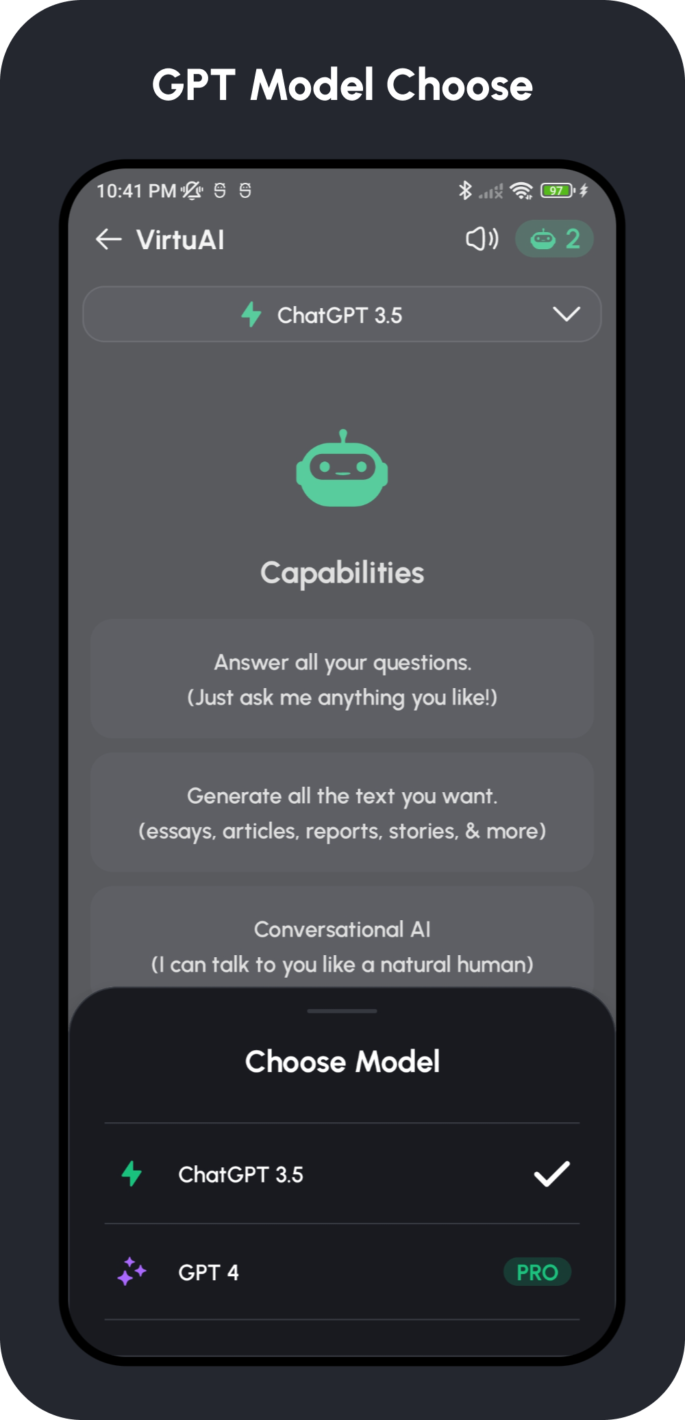 VirtuAI ChatGPT GPT-4, Dall-E-3 AI Art Image, AI Voice Text to Speech Mobile Kotlin Android App - 10